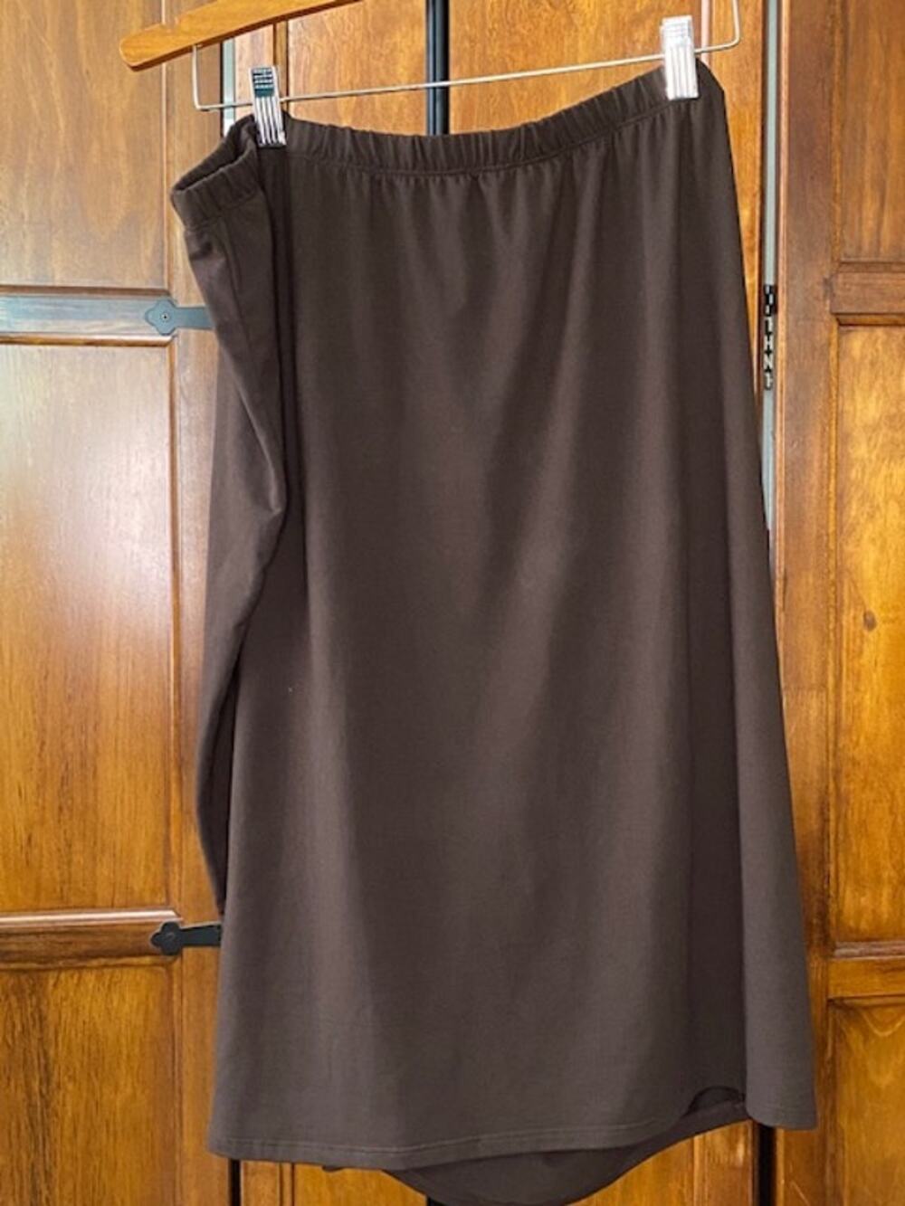 Stretch Is Comfort Brown Pull On A-Line Midi Skirt Women's XL Rayon Spandex